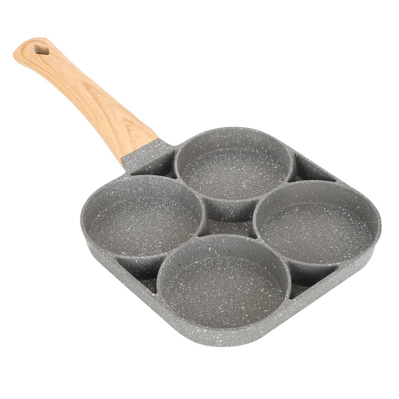 4-Hole Non-Stick Frying Pan: Food-Grade Aluminum, Heat-Resistant Wooden Handle - Even Heat Distribution Egg Pan for Home Kitchen Breakfast Cooking - Image 4