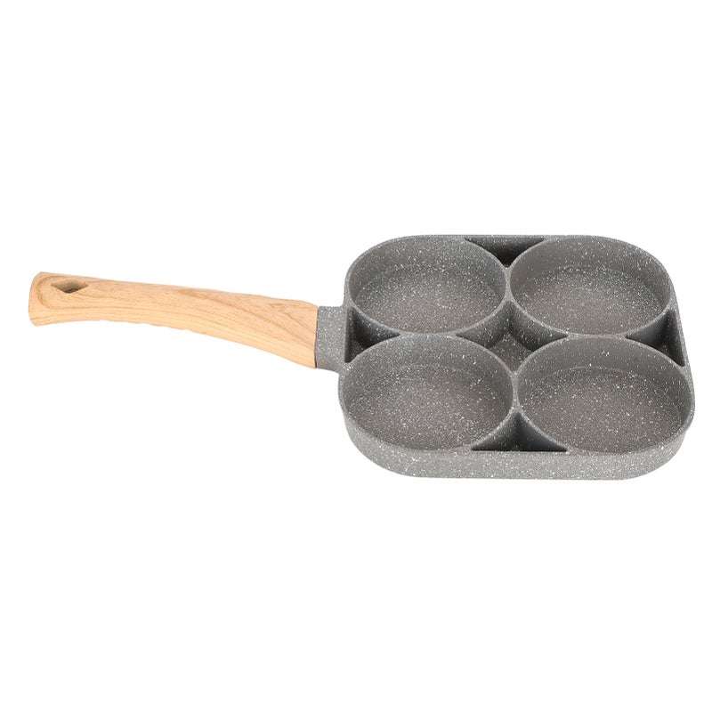 4-Hole Non-Stick Frying Pan: Food-Grade Aluminum, Heat-Resistant Wooden Handle - Even Heat Distribution Egg Pan for Home Kitchen Breakfast Cooking - Image 3