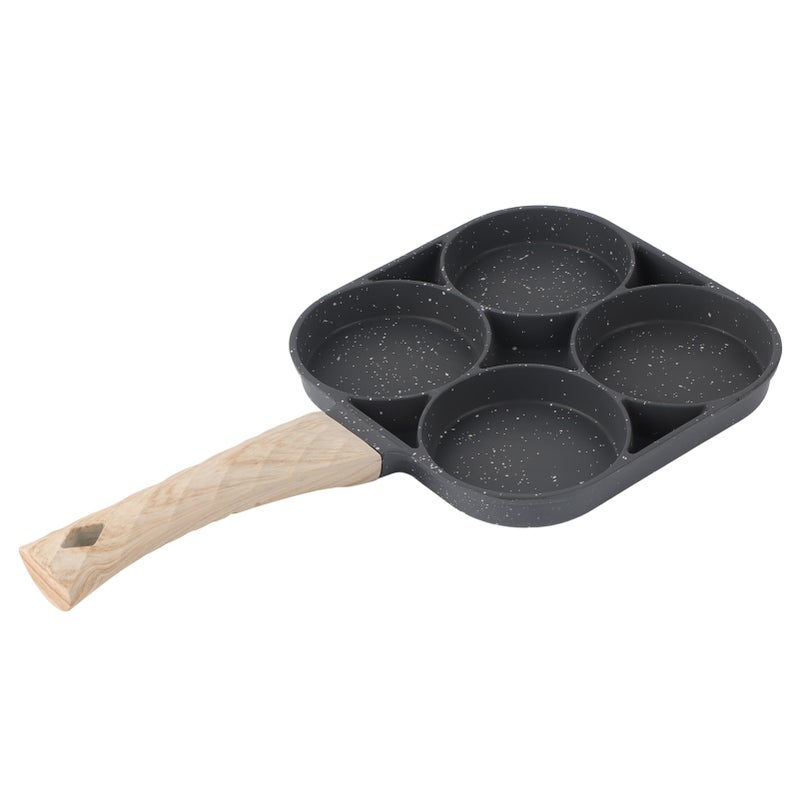 4-Hole Non-Stick Frying Pan: Food-Grade Aluminum, Heat-Resistant Wooden Handle - Even Heat Distribution Egg Pan for Home Kitchen Breakfast Cooking - Image 1