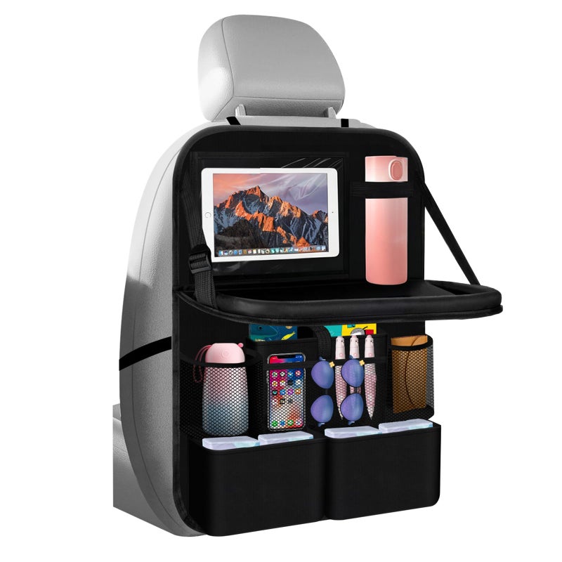 Figpade 2026 Upgraded Backseat Car Organizer,Multifunctional Back Seat Car Organizer with Cars Tray & Cup Holder,Roadtrip Essentials Foldable Back of Seat Cars Organizers for Most Vehicles - Image 1