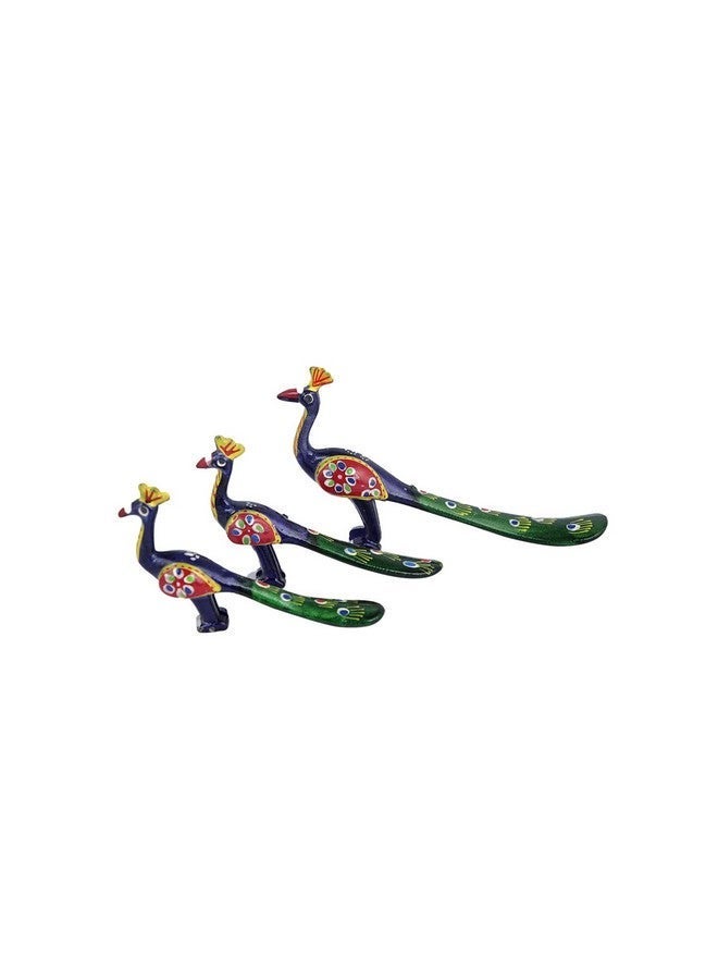 CraftVatika Peacock Statue Showpiece Set of 3 for Home Garden Temple Office Shelf Living Room Decoration, Handcrafted Papermache Peacock Mor Figurine Home Decoration Items (Blue) - Image 2