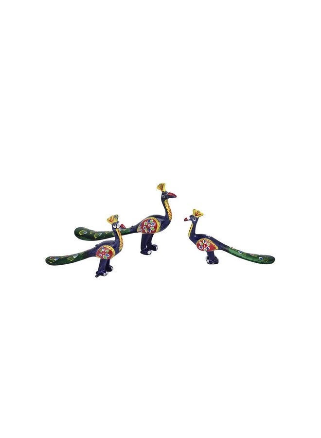 CraftVatika Peacock Statue Showpiece Set of 3 for Home Garden Temple Office Shelf Living Room Decoration, Handcrafted Papermache Peacock Mor Figurine Home Decoration Items (Blue) - Image 1