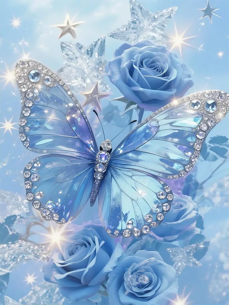 MBNTJHT Butterfly Diamond Art Kits for Adults Beginners,Crystal Butterfly and Rose Diamond Painting Kits for Adult,5D Round Drill Gem Painting Art Craft Kit for Home Decor Gifts 12X16 Inch. - Image 1