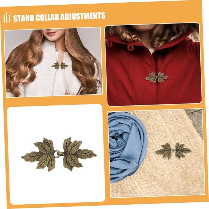 Vintage Maple Leaf Cloak Fastener Clips 4 Pairs Metal Shawl Collar Clasps For Women - Image 4