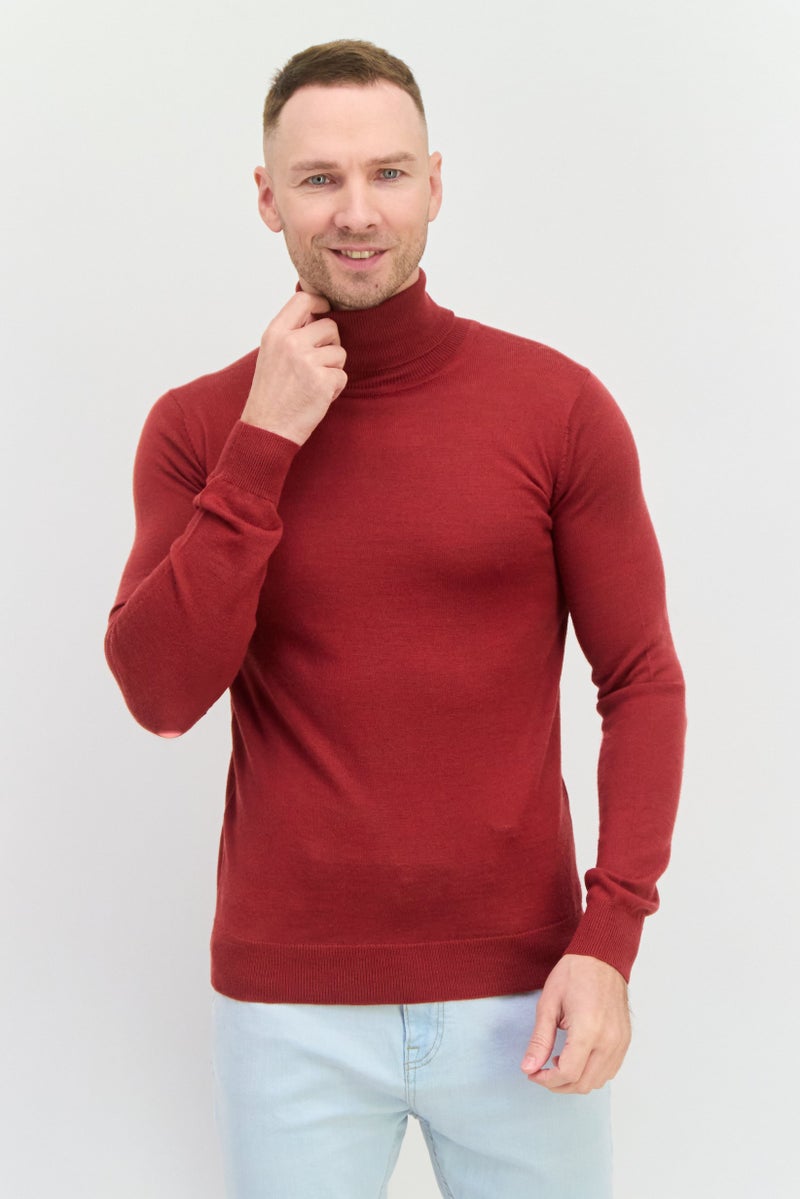 Sorbino سويت شيرت رجالي بأكمام طويلة وقبة على شكل سلحفاة، مارون - Image 1