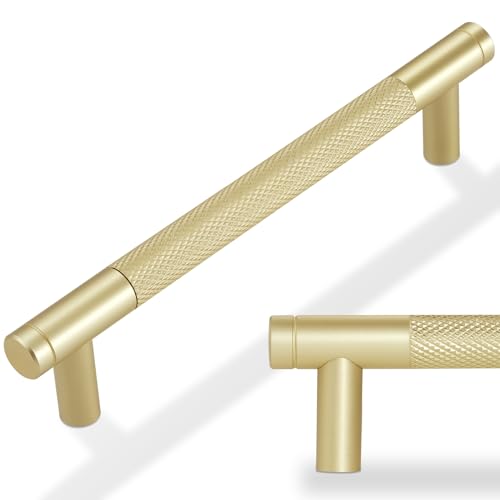 POVEFONK 15 Pack 5 inch128mm Brushed Brass Kitchen Cabinet Handles Knurled Cabinet Pulls Gold Drawer Pulls Kitchen Hardware - Image 1