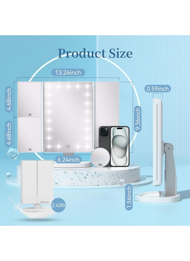 HAMSWAN HAMSWAN Lighted Vanity Makeup Mirror, Beauty Mirror with Touch Screen, 21 LED Lights, Dual Power Supply, 180 Degree Rotation, 1 X 2X 3X Magnifying Foldable Countertop Cosmetic Mirror  - Image 2