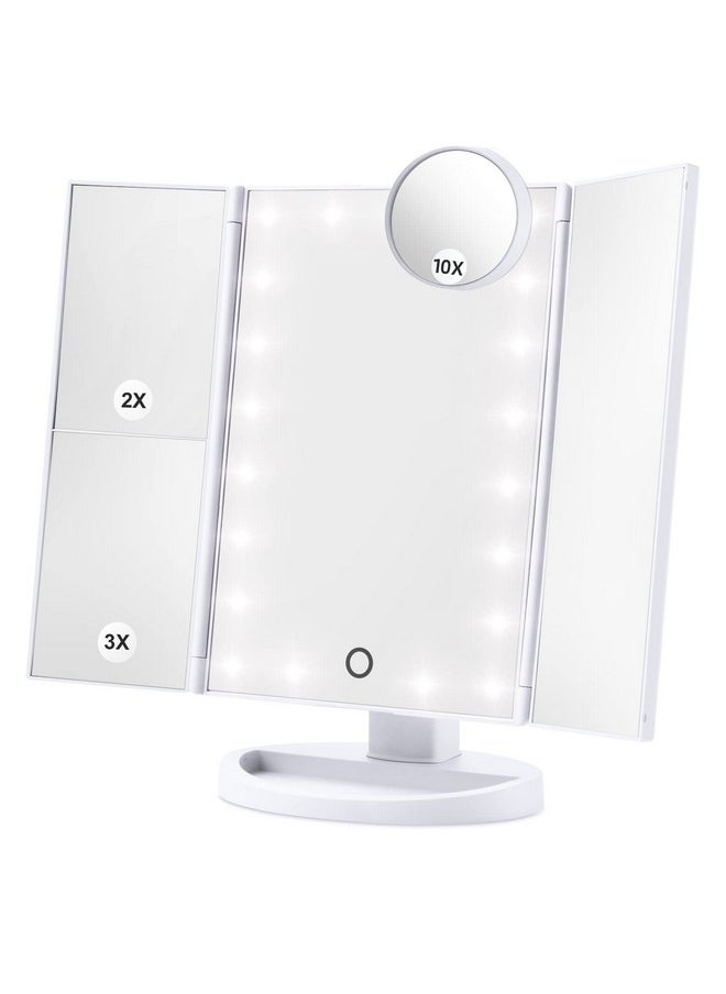 HAMSWAN HAMSWAN Lighted Vanity Makeup Mirror, Beauty Mirror with Touch Screen, 21 LED Lights, Dual Power Supply, 180 Degree Rotation, 1 X 2X 3X Magnifying Foldable Countertop Cosmetic Mirror  - Image 1