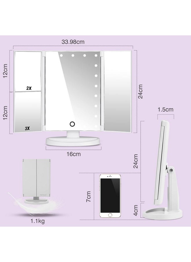 HAMSWAN HAMSWAN Lighted Vanity Makeup Mirror, Beauty Mirror with Touch Screen, 21 LED Lights, Dual Power Supply, 180 Degree Rotation, 1 X 2X 3X Magnifying Foldable Countertop Cosmetic Mirror  - Image 3