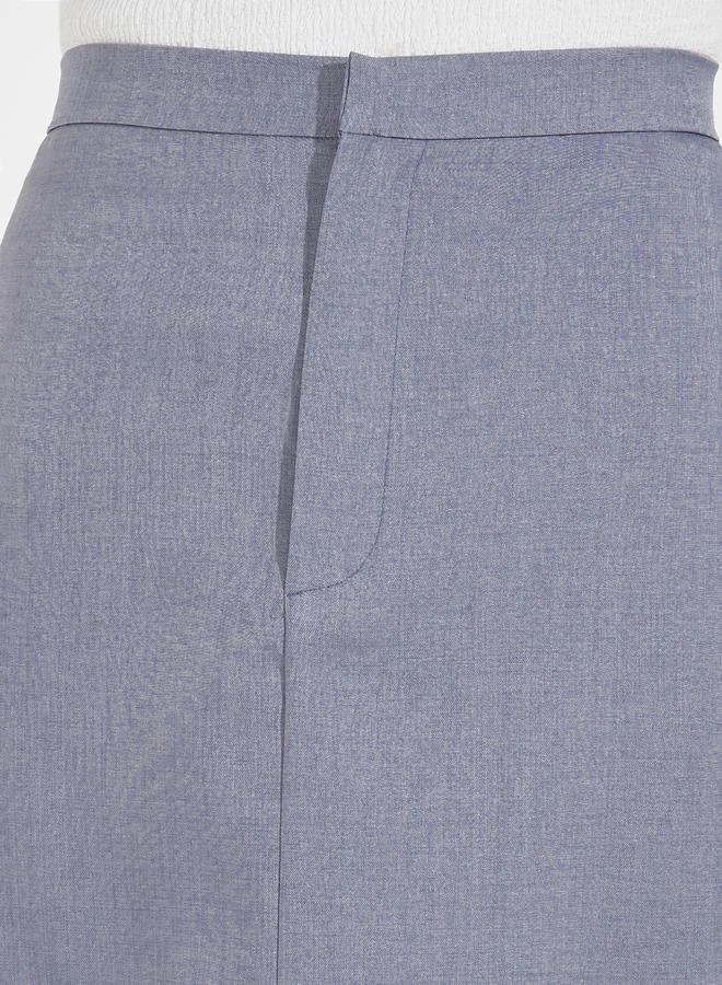 Styli Tailored Twill Midi Skirt with Back Slit