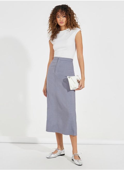 Tailored Twill Midi Skirt with Back Slit