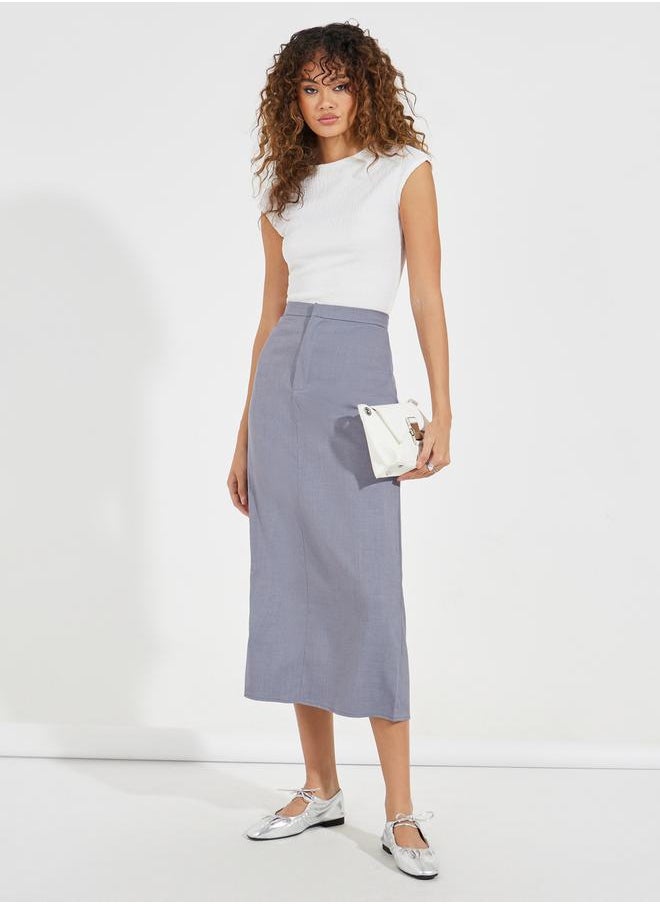 Styli - Tailored Twill Midi Skirt with Back Slit - Image 1