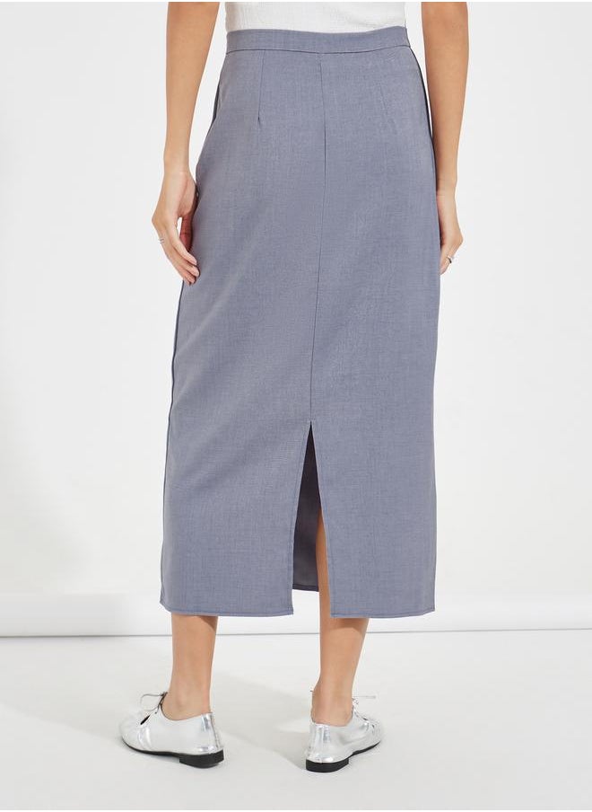 Styli - Tailored Twill Midi Skirt with Back Slit - Image 1