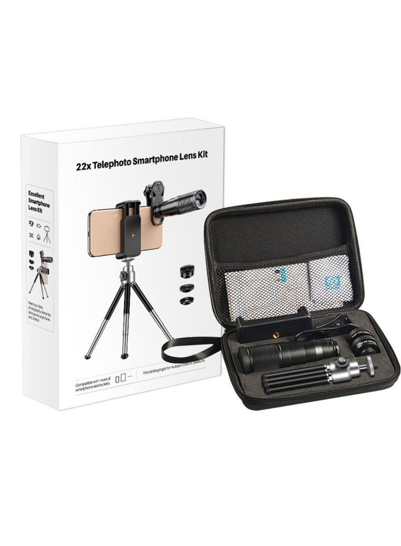 4 in 1 Optic HD Phone Camera Lens Kit Telephoto Zoom Monocular Telescope 22X Lens + Macro Wide Fisheye With Remote Tripod - Image 2