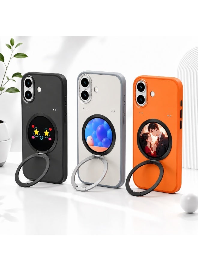 جراب ذكي لهاتف iPhone 17، ثلاثة ألوان للاختيار الأسود والرمادي والبرتقالي، شاشة ذكية تعمل بالبلوتوث، حامل مغناطيسي قابل للطي، معاينة الكاميرا، إشعارات فورية، غطاء حماية كامل من TPU + PC - Image 1