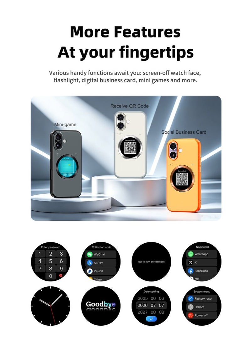 جراب ذكي لهاتف iPhone 17، ثلاثة ألوان للاختيار الأسود والرمادي والبرتقالي، شاشة ذكية تعمل بالبلوتوث، حامل مغناطيسي قابل للطي، معاينة الكاميرا، إشعارات فورية، غطاء حماية كامل من TPU + PC - Image 3