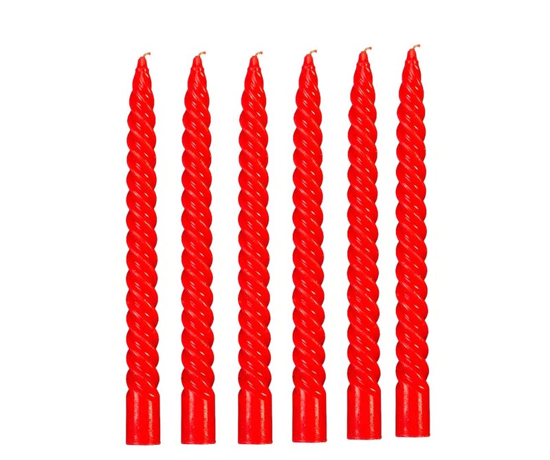 atorakushon® Paraffin Wax Smokeless Scented Red Twisted Stick Candles Decorations for Living Room Red Pack of 6 - Image 1