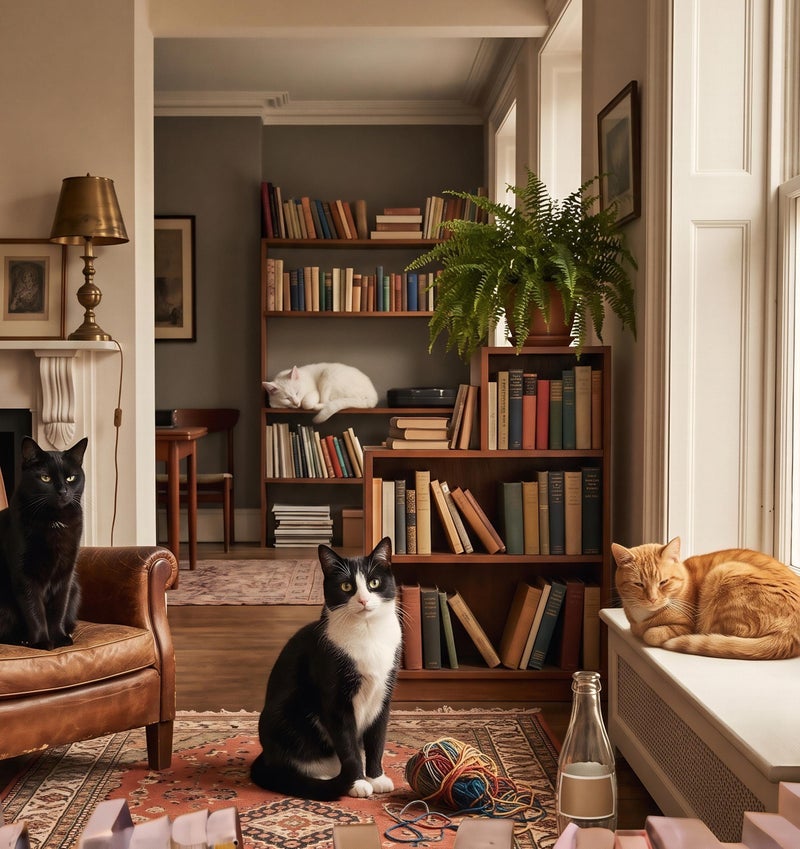 TNESSENTIAL Reading Cats Print – Cozy Library Wall Art, Funny TV Parody Poster, Book Lover Cat Decor, Dark Academia Art, Vintage Reading Room - Image 2