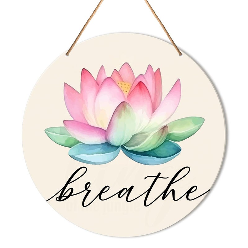 ARS Graphics ARS® Meditation & Yoga Room Wall Decor - Zen Den Hanging Sign with Lotus Flower - Image 1