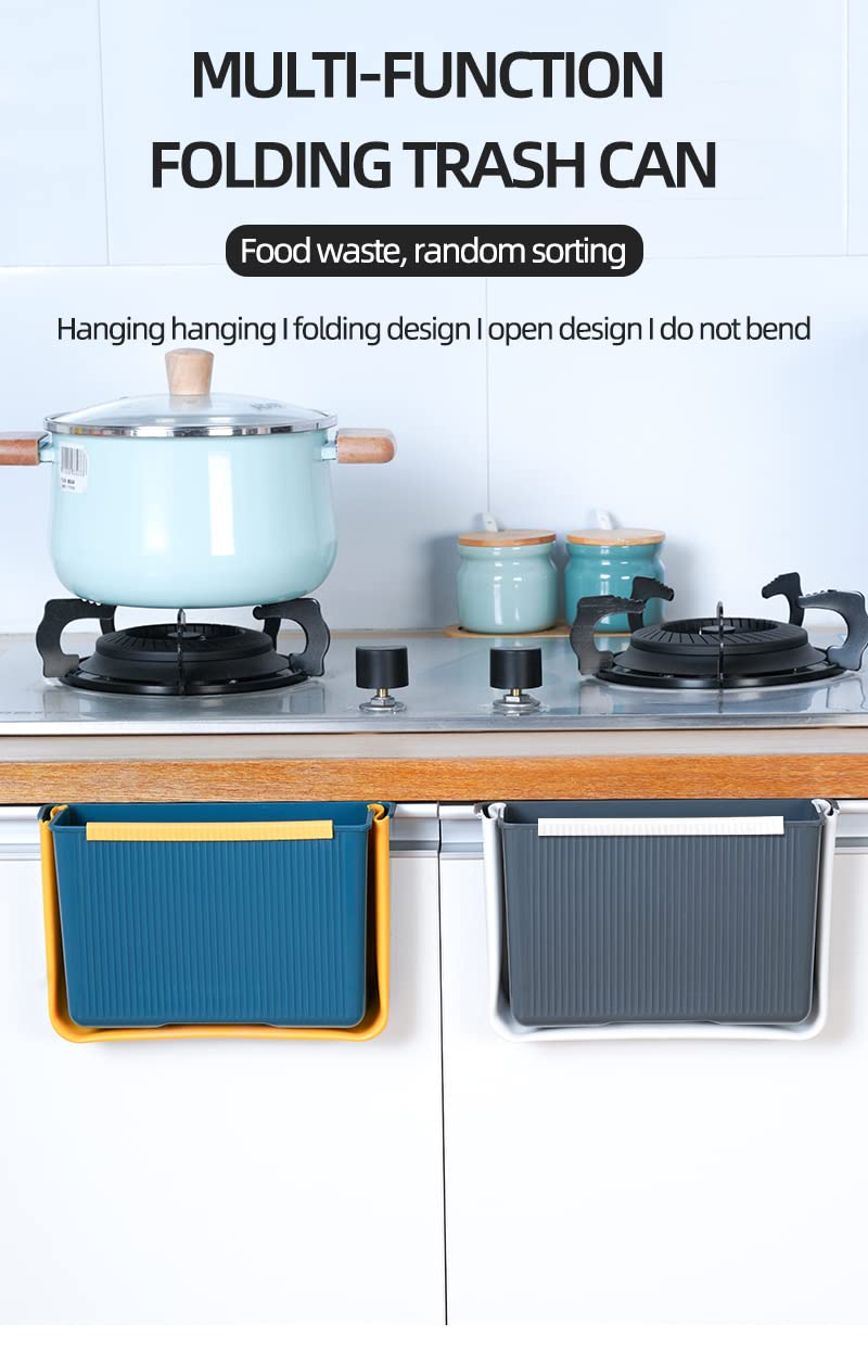 PEFWO Hanging Kitchen Trash Can, Kitchen Trash Can Foldable, 3L Collapsible Hanging Small Garbage for Cabinet/Car/Bedroom/Bathroom(Gray) - Image 5