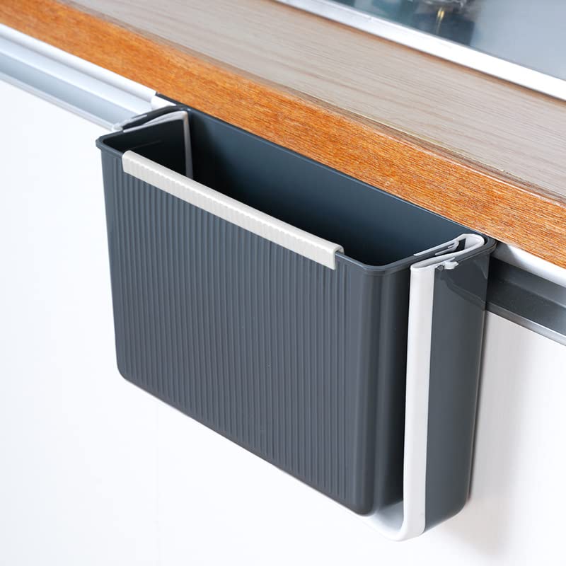 PEFWO Hanging Kitchen Trash Can, Kitchen Trash Can Foldable, 3L Collapsible Hanging Small Garbage for Cabinet/Car/Bedroom/Bathroom(Gray) - Image 1