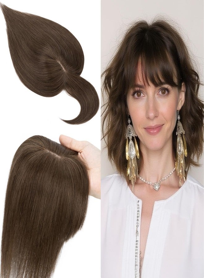 SEGO 100% Real Human Hair Toppers with Bangs,Silk Base 150% Density Clip in Topper Top 2.7”x5.1” Hair Pieces for Women with Thinning Hair/Hair Loss Cover Gray Hair - Image 1