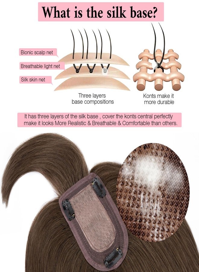 SEGO 100% Real Human Hair Toppers with Bangs,Silk Base 150% Density Clip in Topper Top 2.7”x5.1” Hair Pieces for Women with Thinning Hair/Hair Loss Cover Gray Hair - Image 5