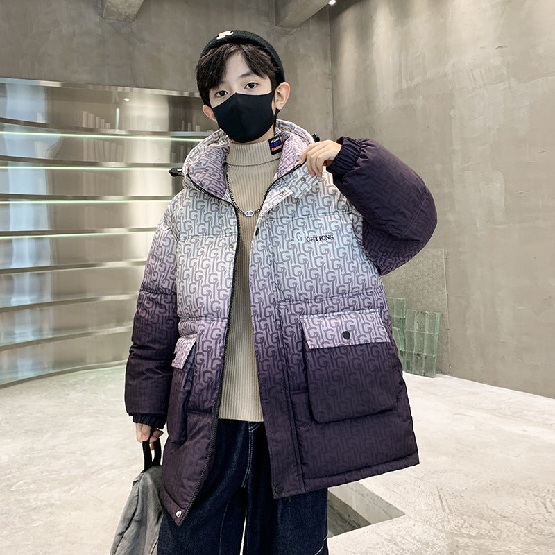 Children'S Clothing Boy'S Cotton-Padded Coat Winter Style Middle And Large Children'S Thickened Boy'S Gradient Children'S Warm Cotton-Padded Coat - Image 2