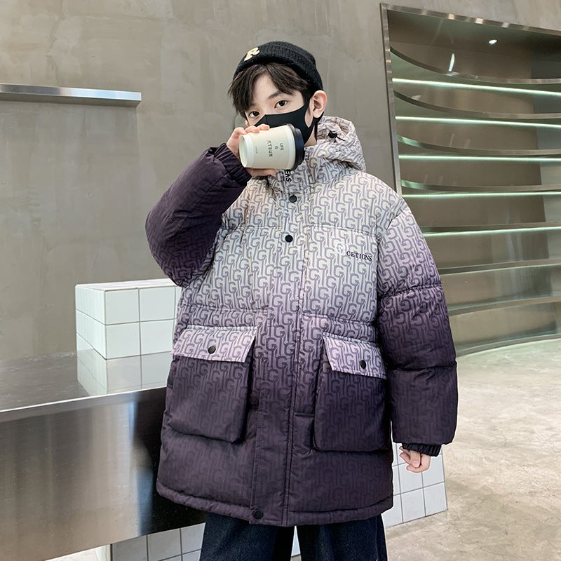 Children'S Clothing Boy'S Cotton-Padded Coat Winter Style Middle And Large Children'S Thickened Boy'S Gradient Children'S Warm Cotton-Padded Coat - Image 4