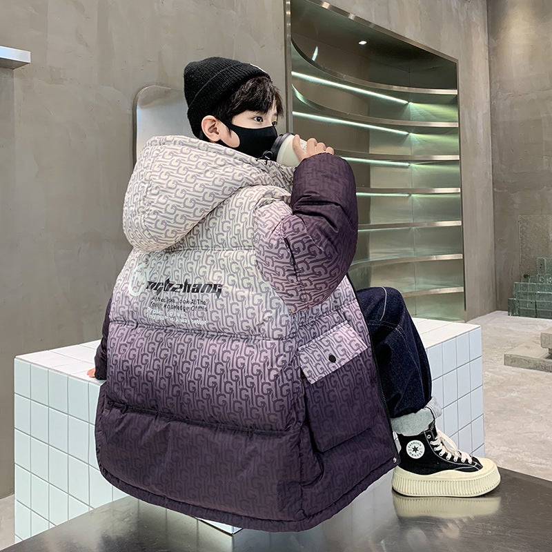 Children'S Clothing Boy'S Cotton-Padded Coat Winter Style Middle And Large Children'S Thickened Boy'S Gradient Children'S Warm Cotton-Padded Coat - Image 5