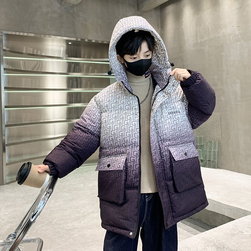 Children'S Clothing Boy'S Cotton-Padded Coat Winter Style Middle And Large Children'S Thickened Boy'S Gradient Children'S Warm Cotton-Padded Coat - Image 3