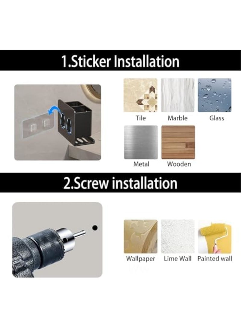 SYOSI Wall-Mounted Toothbrush Holder, Aluminum Material Shower Shaver Storage Rack, No Drilling Required, Removable Toothpaste Storage Rack for Bathroom Organization (Black) - Image 4