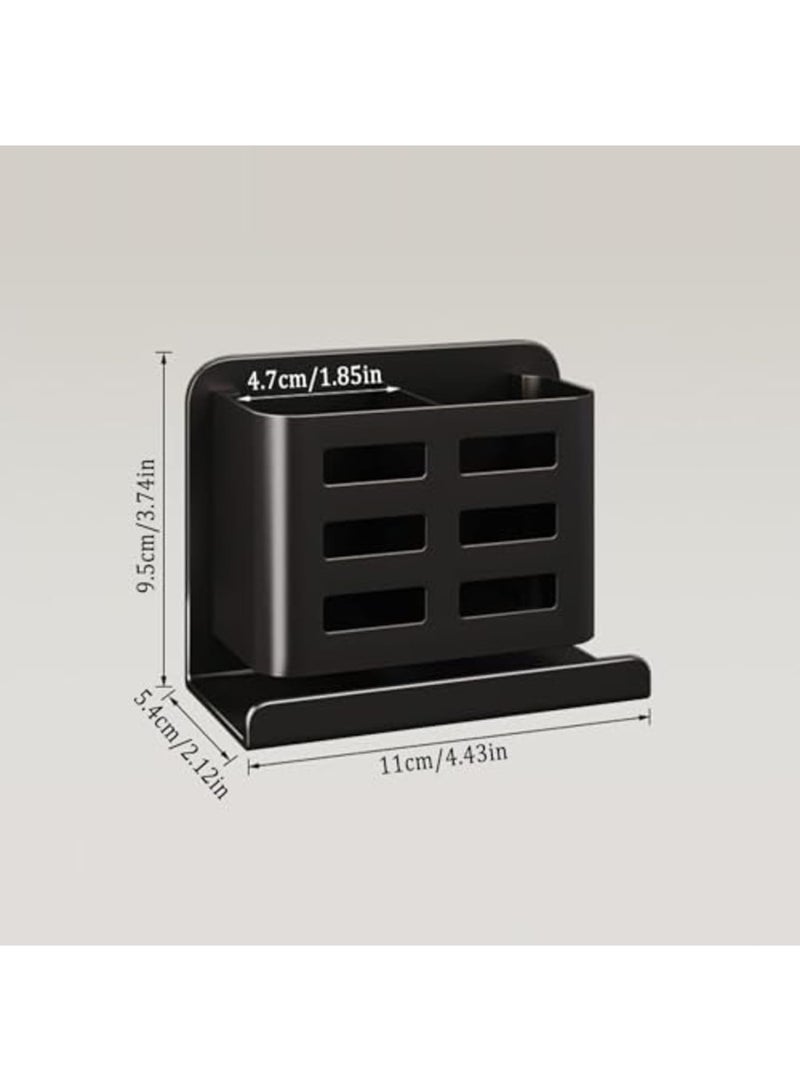 SYOSI Wall-Mounted Toothbrush Holder, Aluminum Material Shower Shaver Storage Rack, No Drilling Required, Removable Toothpaste Storage Rack for Bathroom Organization (Black) - Image 5