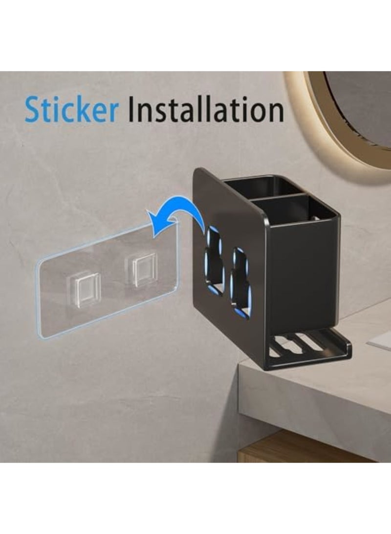 SYOSI Wall-Mounted Toothbrush Holder, Aluminum Material Shower Shaver Storage Rack, No Drilling Required, Removable Toothpaste Storage Rack for Bathroom Organization (Black) - Image 3