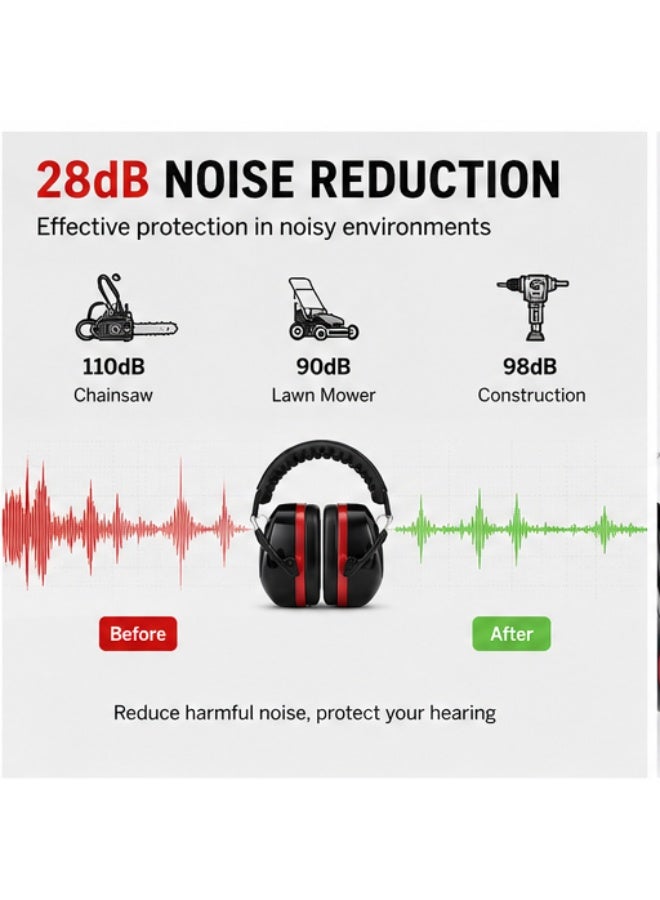 M MIAOYAN Professional noise-canceling earmuffs with 28dB noise reduction, suitable for shooting, construction, woodworking, learning, travel, autistic patients and people with sensory impairments. Adjustable and foldable, suitable for adults and children. - Image 2