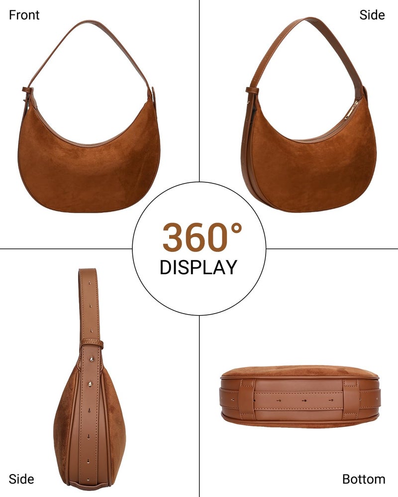 Herald Suede Crossbody Bag for Women, Vintage Hobo Handbag Crescent Shoulder Purses with Adjustable Strap Winter Fall (Suede Brown) - Image 4