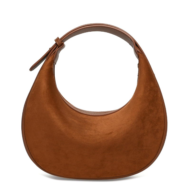 Herald Suede Crossbody Bag for Women, Vintage Hobo Handbag Crescent Shoulder Purses with Adjustable Strap Winter Fall (Suede Brown) - Image 1