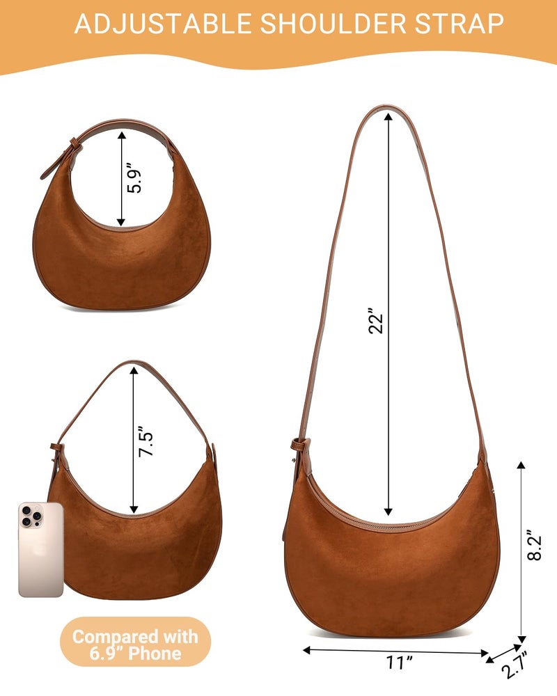 Herald Suede Crossbody Bag for Women, Vintage Hobo Handbag Crescent Shoulder Purses with Adjustable Strap Winter Fall (Suede Brown) - Image 5