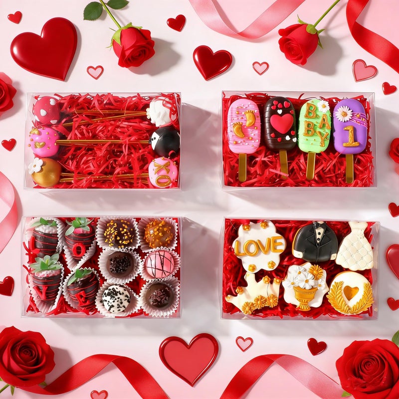 JCXGRVC 12 PCS 10x7x2 inches Clear Gift Boxes Strawberry Boxes Bakery, Cookie, Macaron,Treat Boxes for Party Easter Mother's Christmas Valentine's Birthday Day - Image 3