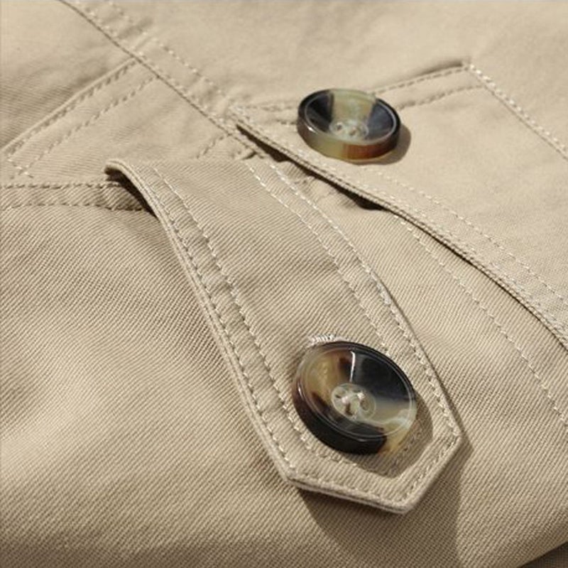 DAVID.ANN Men's Windbreaker Notch Lapel Single Breasted Coat,Light khaki,Medium - Image 3