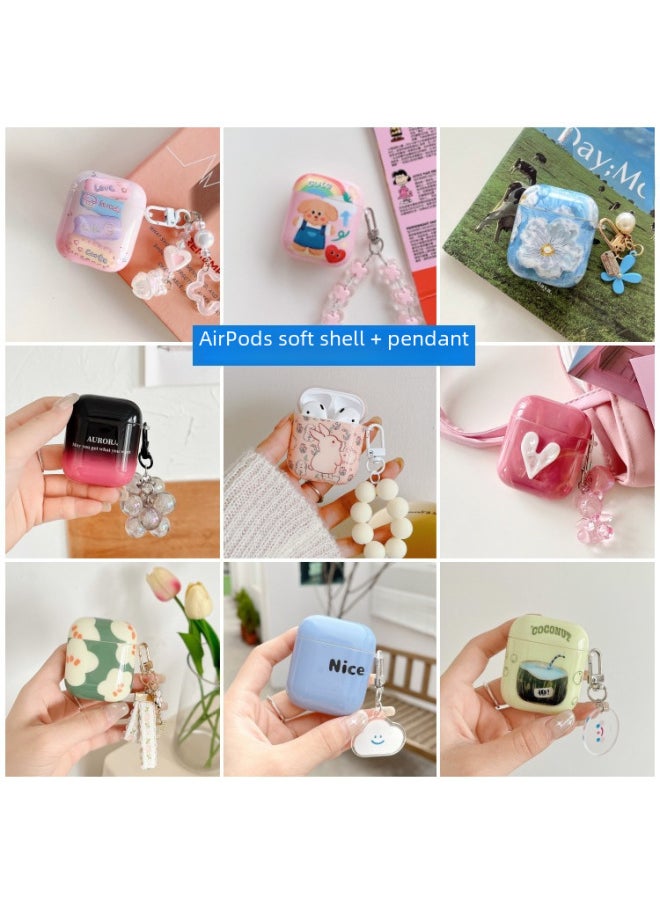 Generic - Suitable For AirPods 4 Earphone Set Creative Cartoon Shell For Apple1/2/pro2 Wireless Bluetooth Protective Cover Pendant-Color:Silicone Soft Shell + Pendant-flower Field-Model:Airpods 4 (protective Case) - Image 1