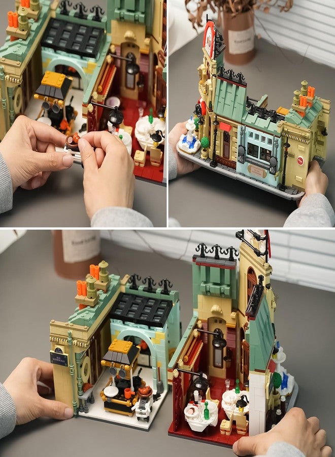 Enjbrick Parisian Garden Hotel & City Kitchen Building Set, Creator Modular House Architecture Collection, French Bistro Gourmet Chef Model, Romantic Street View Gift for Adults 2376Pcs - Image 4