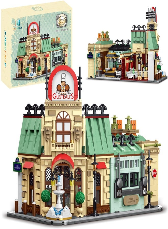 Enjbrick Parisian Garden Hotel & City Kitchen Building Set, Creator Modular House Architecture Collection, French Bistro Gourmet Chef Model, Romantic Street View Gift for Adults 2376Pcs - Image 1