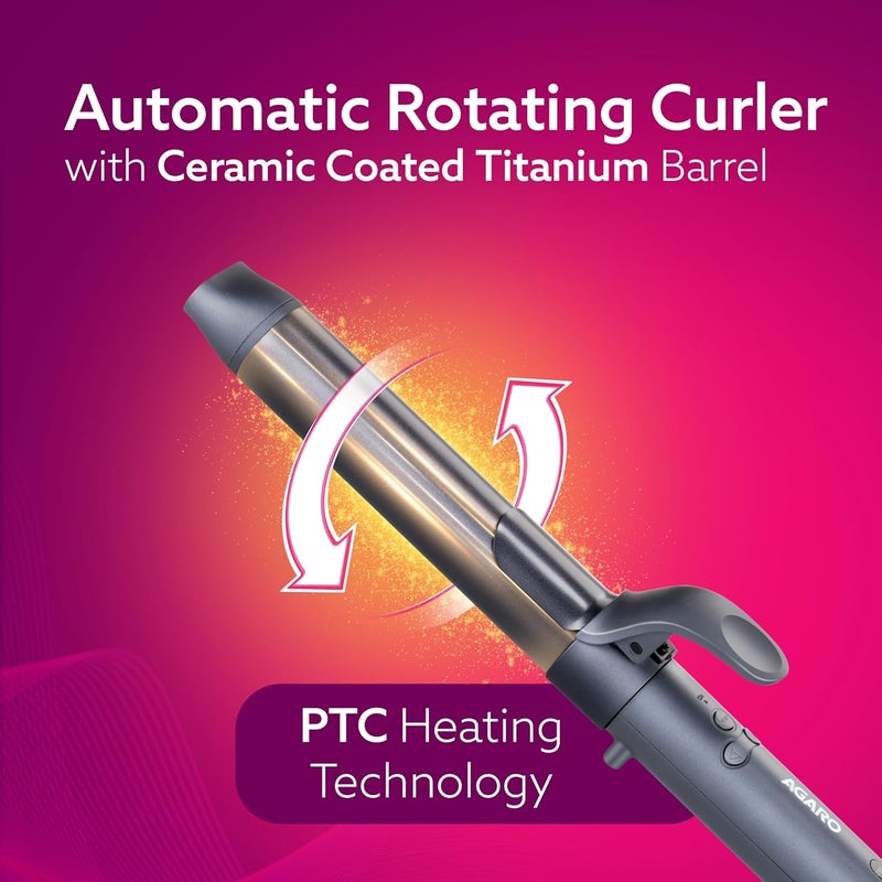 AGARO Prima Rotating Hair Curler, 32 mm Ceramic coated barrel, Automatic Curling, Fast Heating, Ceramic Coated Titanium Barrel for Long/Medium Hair, Professional Self Curling Hair Styler, For Women, Black - Image 4