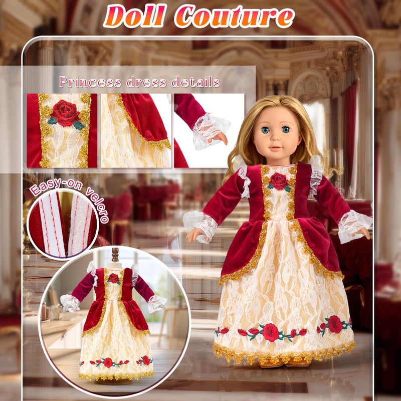 Wondoll 18 Inch Doll Clothes And Accessories 5-Piece Princess Dress Up Set - Complete Outfits For 18 Inch Dolls - Perfect For Dress Up Play & Birthday Gifts (No Doll) - Image 4