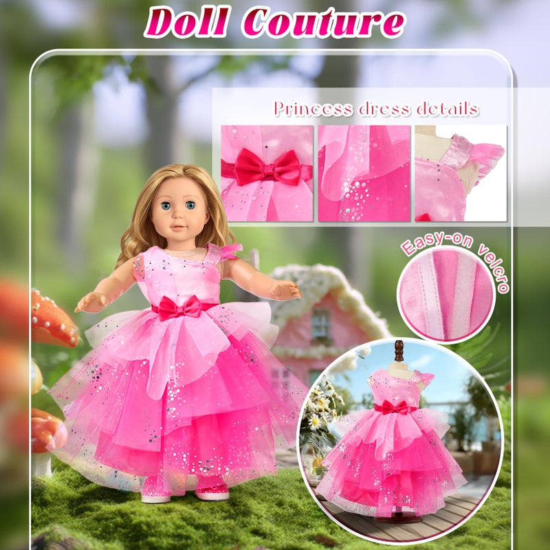 Wondoll 18 Inch Doll Clothes And Accessories 5-Piece Princess Dress Up Set - Complete Outfits For 18 Inch Dolls - Perfect For Dress Up Play & Birthday Gifts (No Doll) - Image 3