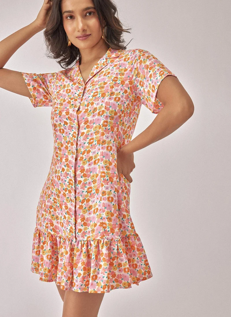 ذا ليبل لايف Pink Floral Ruffle Mini Dress