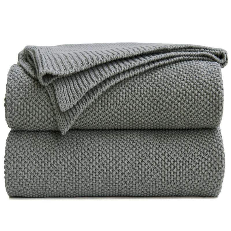 Longhui bedding Medium Grey 100 Cotton Lightweight Cable Knit Throw Blanket for Couch Sofa Bed Home Dcor Bonus Laundering Bag Gray Color 60 x 80 Machine Washable