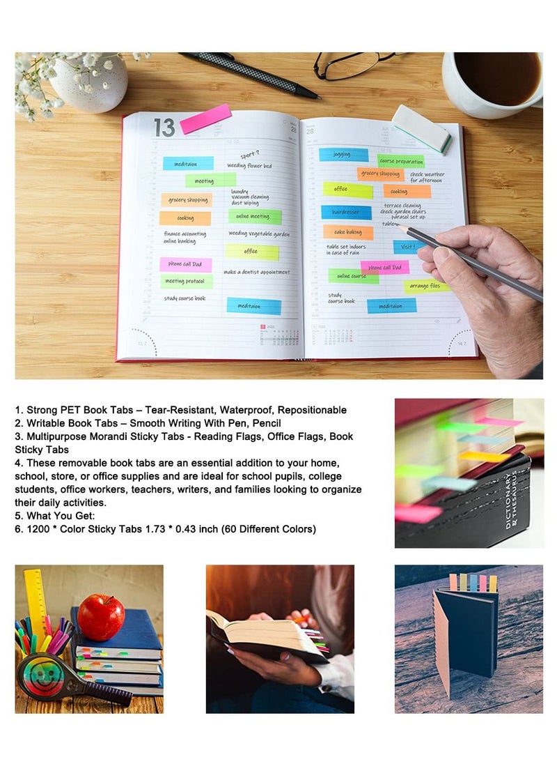Generic - 1200 Piece Sticky Tabs Book Tabs Writable Morandi Sticky Tabs Repositionable Color Page Markers Transparent Sticky Note Tabs Post Stick It Tabs School Supplies Index Tabs - Image 1
