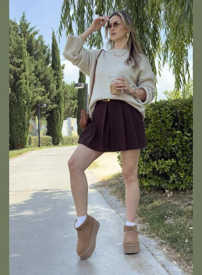 ليلا كنزة نسائية أساسية بياقة دائرية بقصة عادية من ليلا